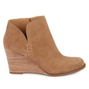 Lucky Brand Yimmie Suede Wedge Booties 9.5 NWOB Taupe Ankle Boots Shoes